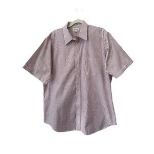 Paul Fredrick Stripe Button Down Shirt Size 17 1/2 White Red Career Office Prepp